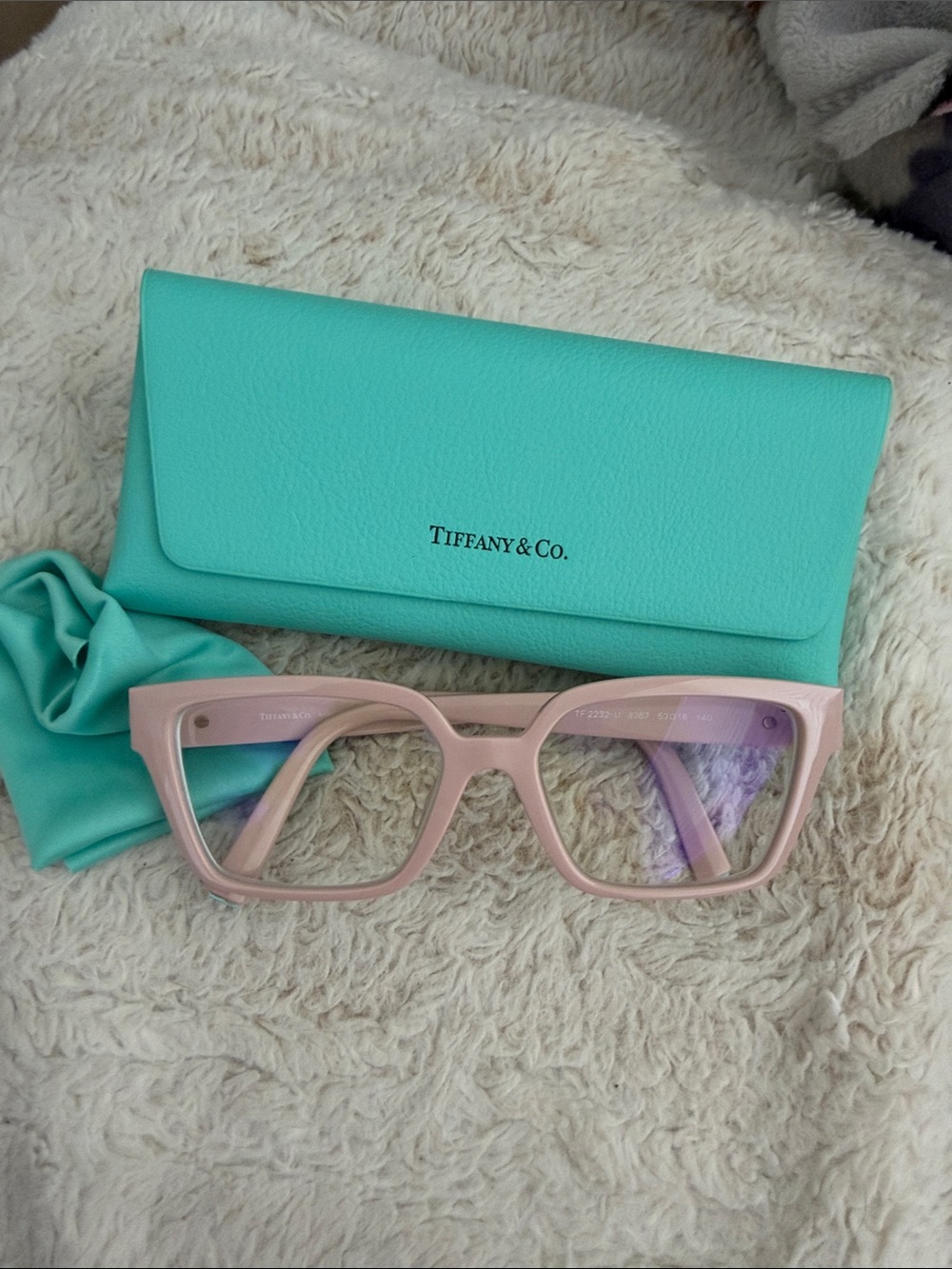 Tiffany & Co. Women's Light Pink Square Eyeglasses with Tiffany Blue Case